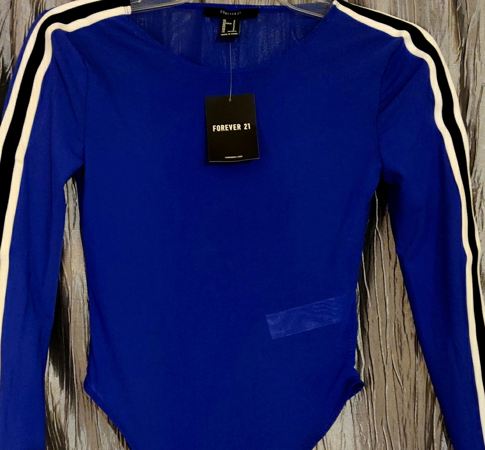 Forever 21 Sheer Royal Blue Bodysuit
